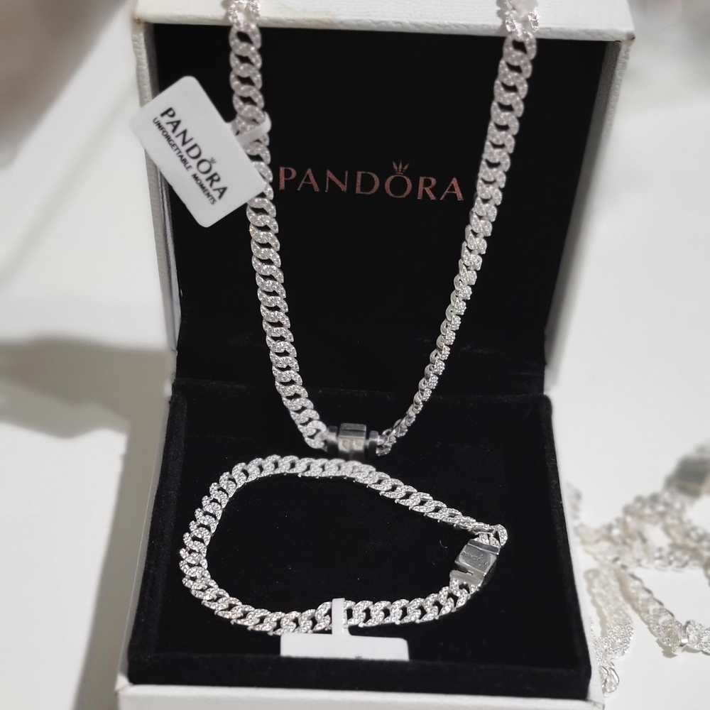Pandora Silver Chunky Chain Necklace and Bracelet Set